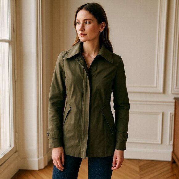 Soia & Kyo Jacket Women’s Brown Cotton Blend Zip Front with Storm Flap Jacket - Picture 1 of 14